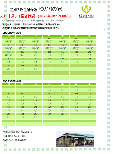 空床情報　3/17　8：30現在の画像